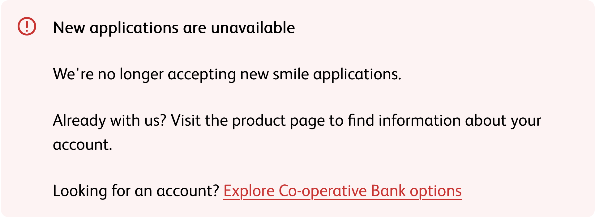 Smile applications unavailable